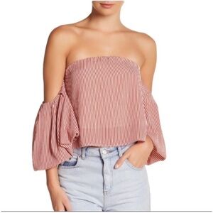 Good Luck Gem Women’s Strapless Red White Striped Top Summer Sz Large